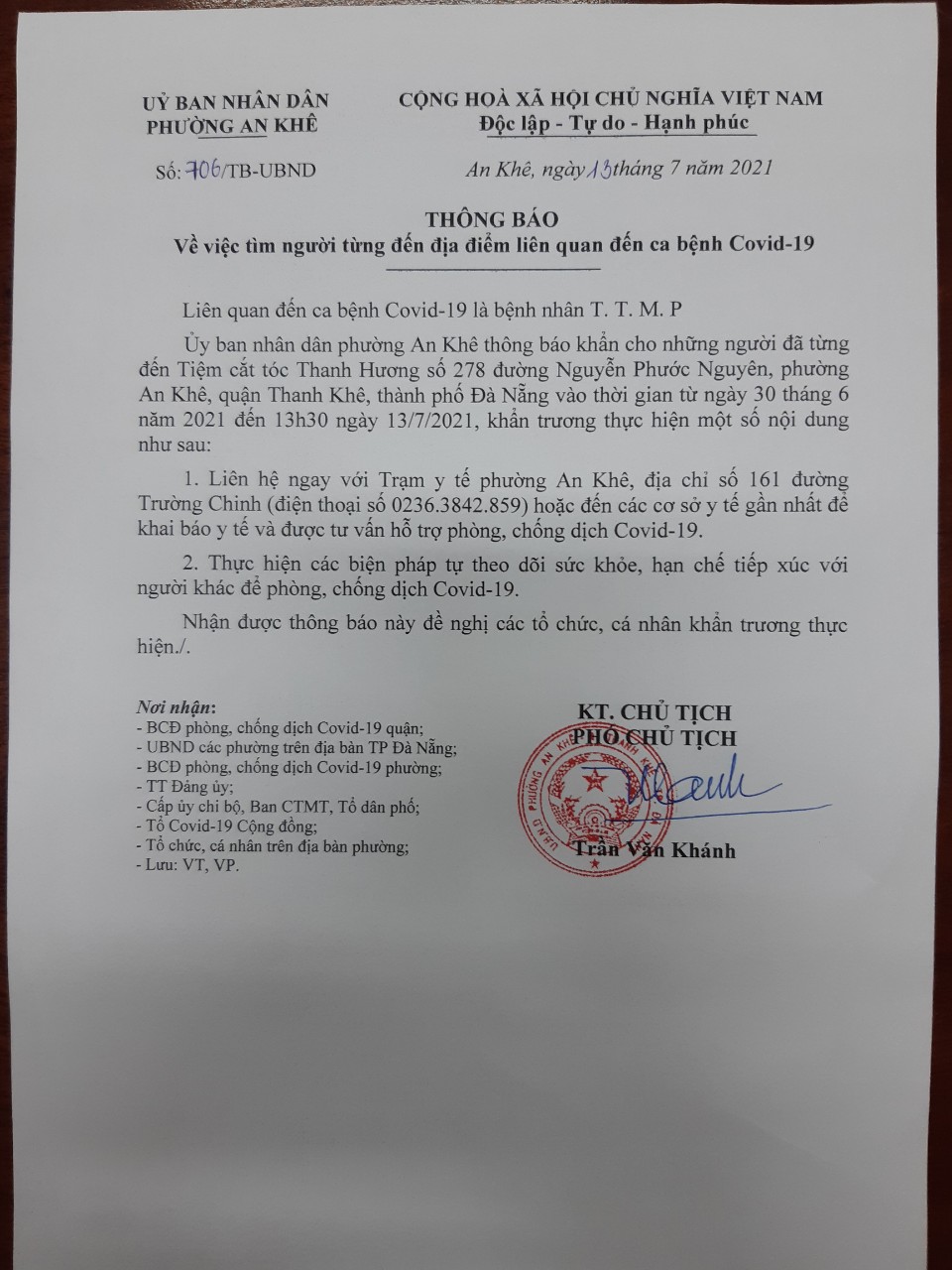 Đà Nẵng: Một thợ cắt tóc nữ dương tính với SARS-CoV-2 trong cộng đồng - Ảnh 1.
