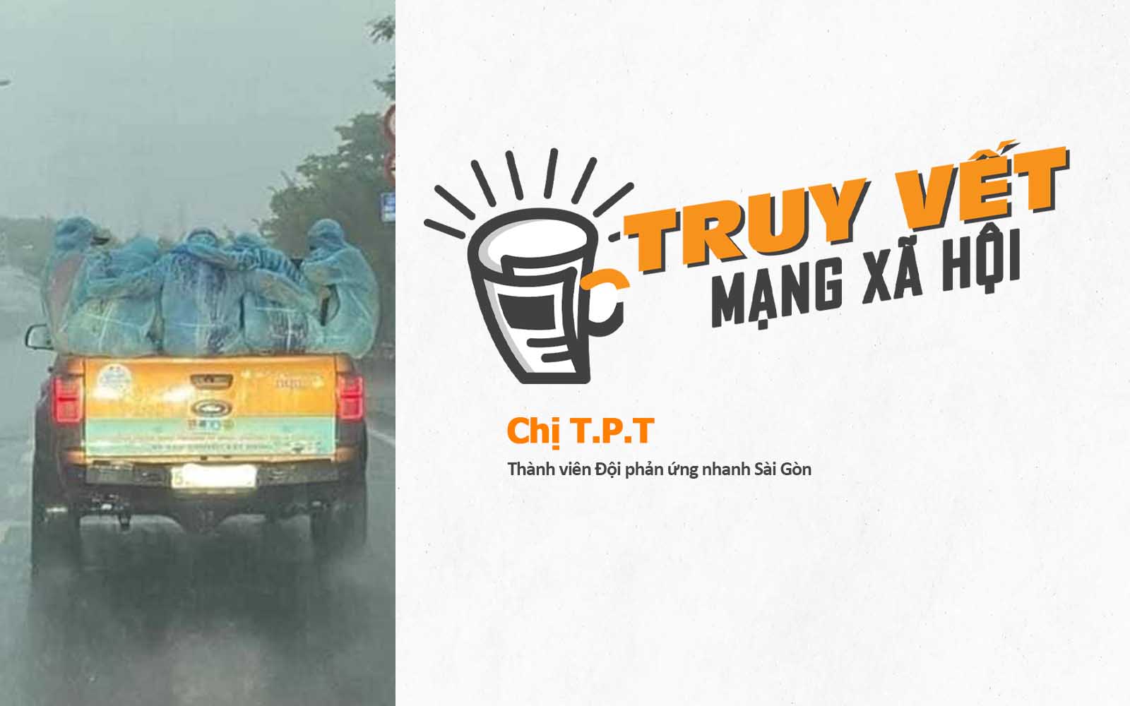 Đội phun xịt khử khuẩn choàng tay giữ ấm nhau dưới mưa - Ảnh 1.