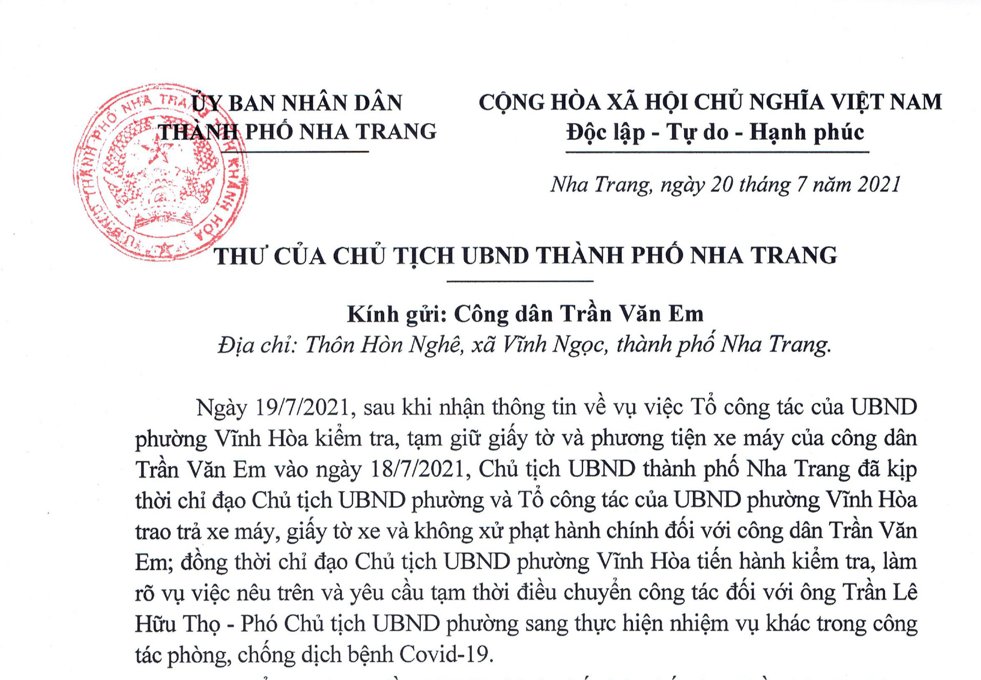 Chủ tịch TP Nha Trang gửi thư xin lỗi anh công nhân trong vụ "bánh mì không phải lương thực thiết yếu"