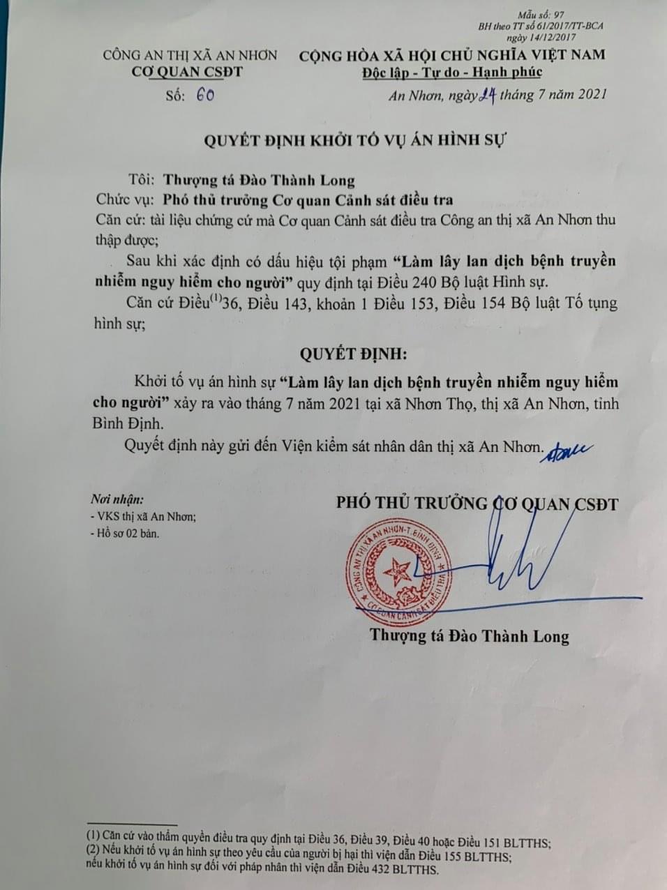 B&igrave;nh Định khởi tố h&agrave;ng loạt vụ &aacute;n l&agrave;m l&acirc;y lan dịch bệnh Covid-19 - Ảnh 1.
