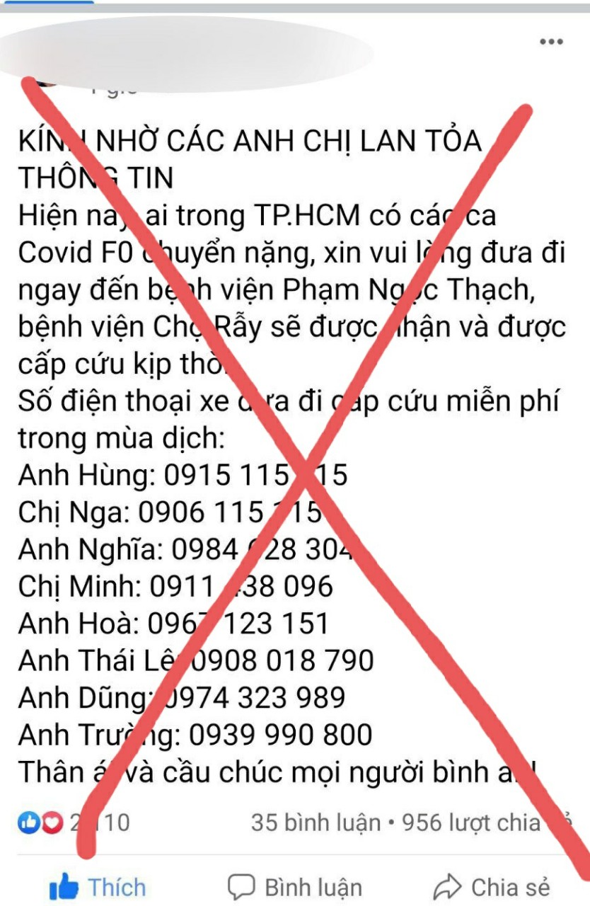 Sự thật về 8 số điện thoại hỗ trợ cấp cứu bệnh nhân Covid-19 ở TP HCM