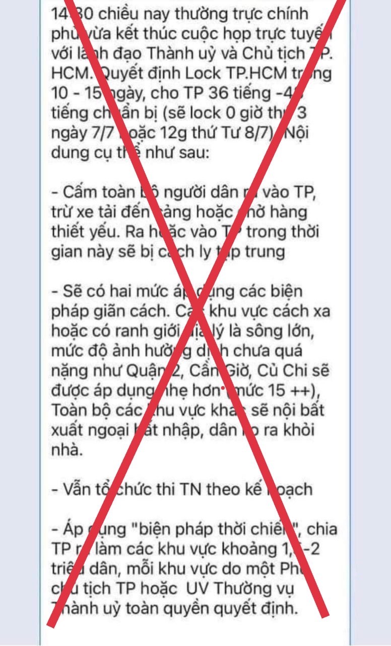 TP HCM: Bác bỏ thông tin "lock TP HCM trong 10-15 ngày”