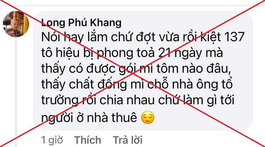 Bị xử lý vì bình luận sai sự thật “chất đống mì tôm nhà ông tổ trưởng rồi chia nhau"