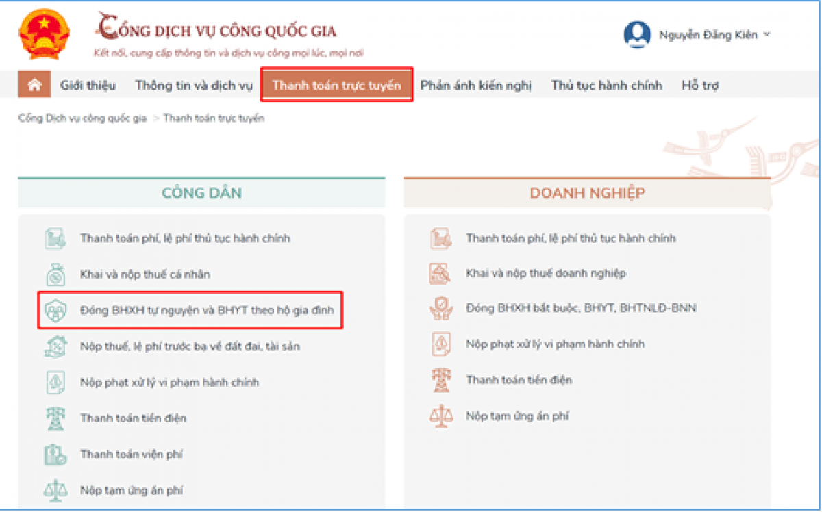 C&aacute;ch đ&oacute;ng BHXH tự nguyện, gia hạn BHYT hộ gia đ&igrave;nh tr&ecirc;n Cổng Dịch vụ c&ocirc;ng Quốc gia - Ảnh 1.
