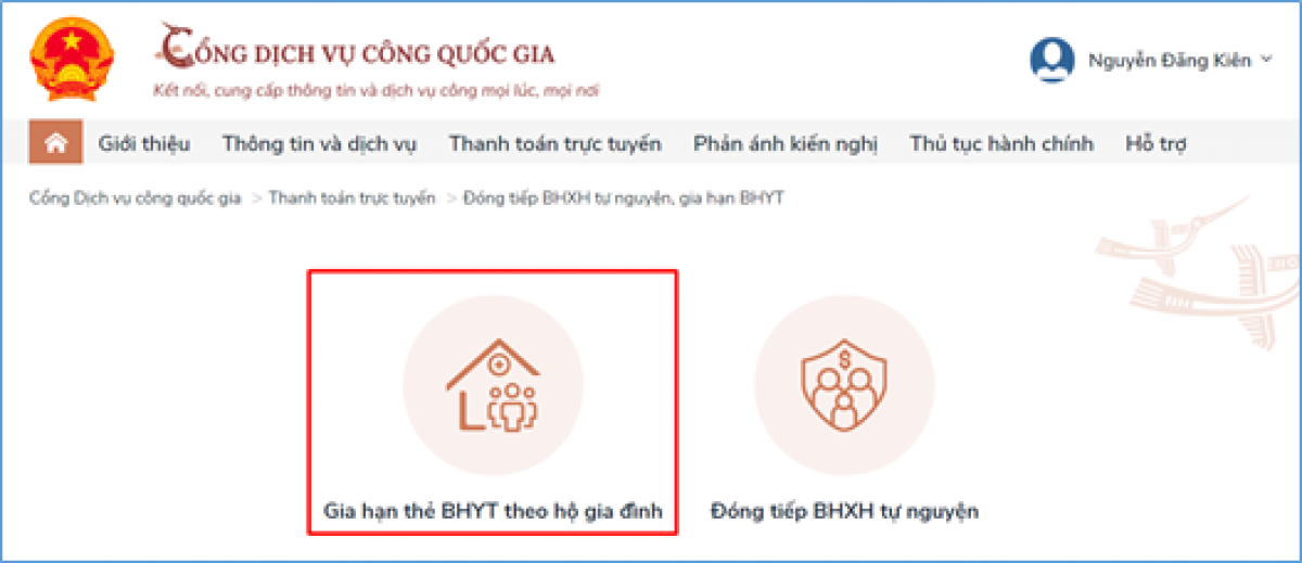 C&aacute;ch đ&oacute;ng BHXH tự nguyện, gia hạn BHYT hộ gia đ&igrave;nh tr&ecirc;n Cổng Dịch vụ c&ocirc;ng Quốc gia - Ảnh 2.