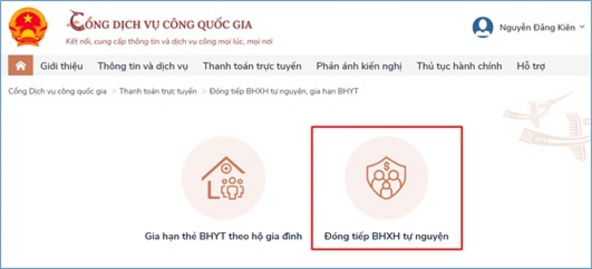 C&aacute;ch đ&oacute;ng BHXH tự nguyện, gia hạn BHYT hộ gia đ&igrave;nh tr&ecirc;n Cổng Dịch vụ c&ocirc;ng Quốc gia - Ảnh 9.