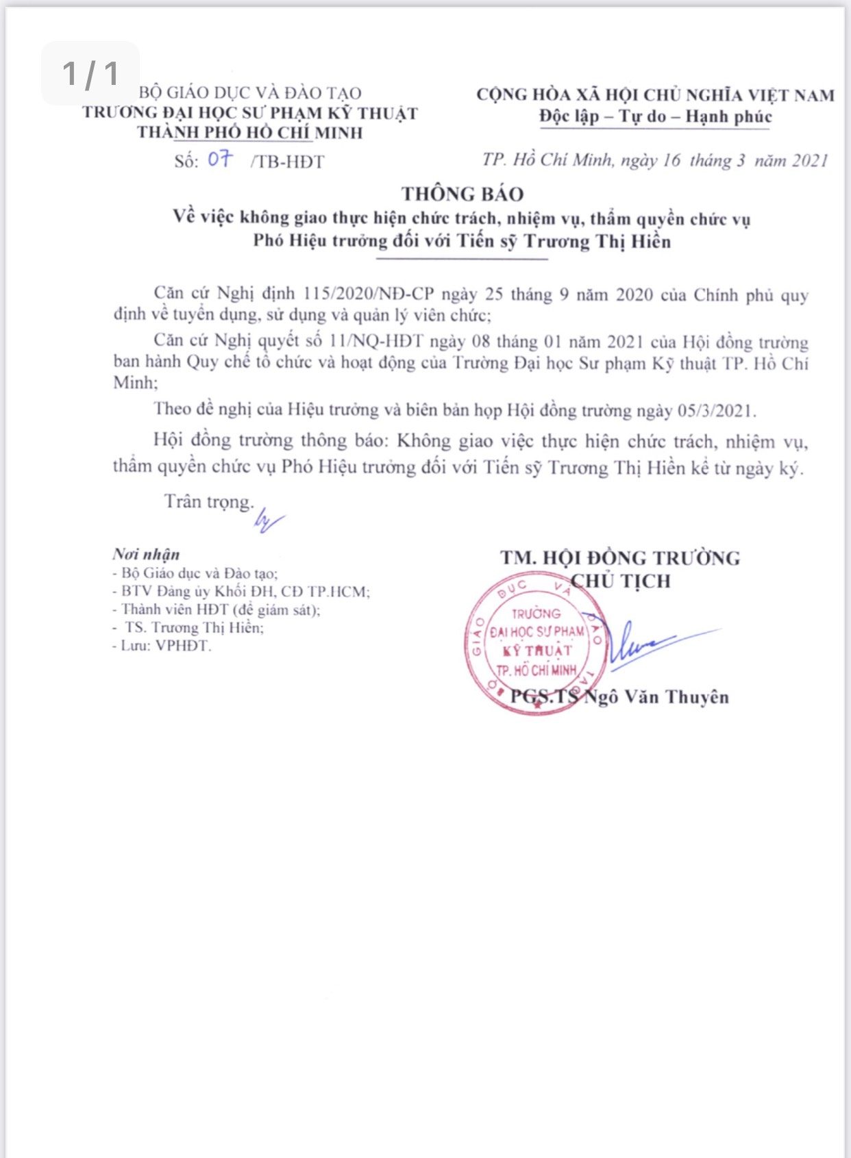 Bộ GD-ĐT y&ecirc;u cầu xem x&eacute;t tr&aacute;ch nhiệm Chủ tịch Hội đồng trường ĐH Sư phạm Kỹ thuật TP HCM - Ảnh 1.