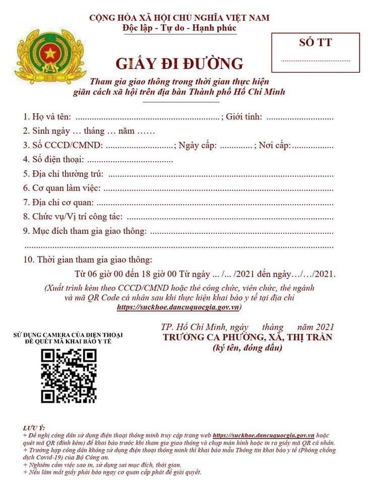 TP HCM hướng dẫn cấp giấy đi đường mới sau 0 giờ ng&agrave;y 25-8 - Ảnh 1.