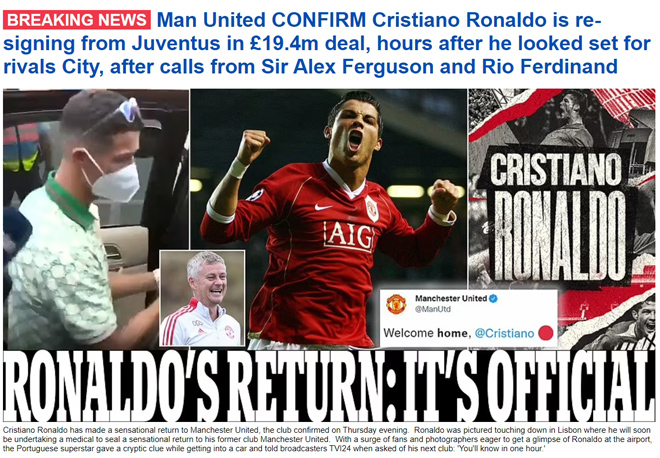 Ronaldo t&aacute;i hợp Man United: Truyền th&ocirc;ng thế giới việt vị, trang chủ Quỷ đỏ sập nguồn - Ảnh 2.