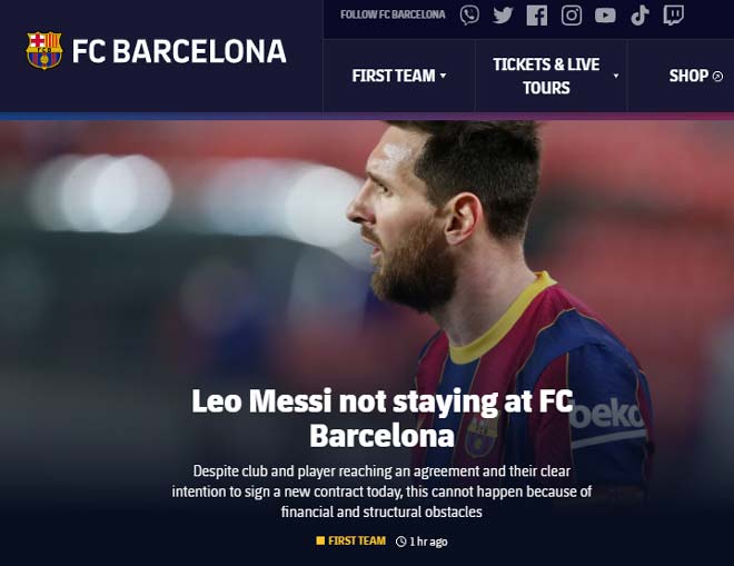 Chấn động: Barcelona v&agrave; Messi chia tay - Ảnh 1.
