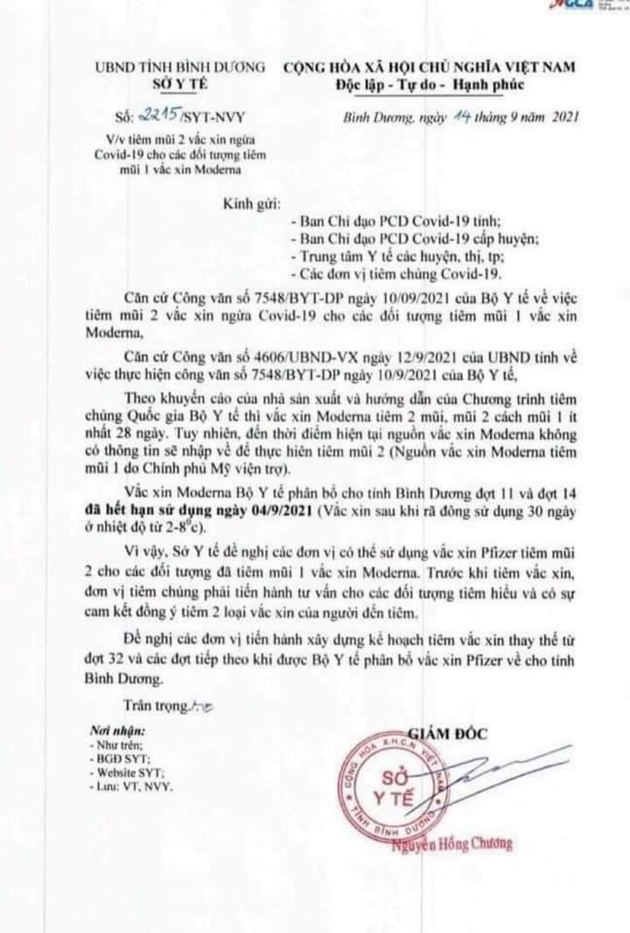 Gi&aacute;m đốc Sở Y tế B&igrave;nh Dương l&yacute; giải văn bản g&acirc;y hiểu nhầm để vắc-xin hết hạn - Ảnh 1.