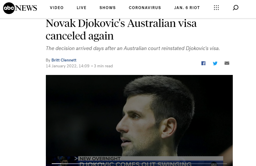 Djokovic bị hủy visa lần 2, kh&ocirc;ng thể dự Giải &Uacute;c mở rộng 2022 - Ảnh 1.