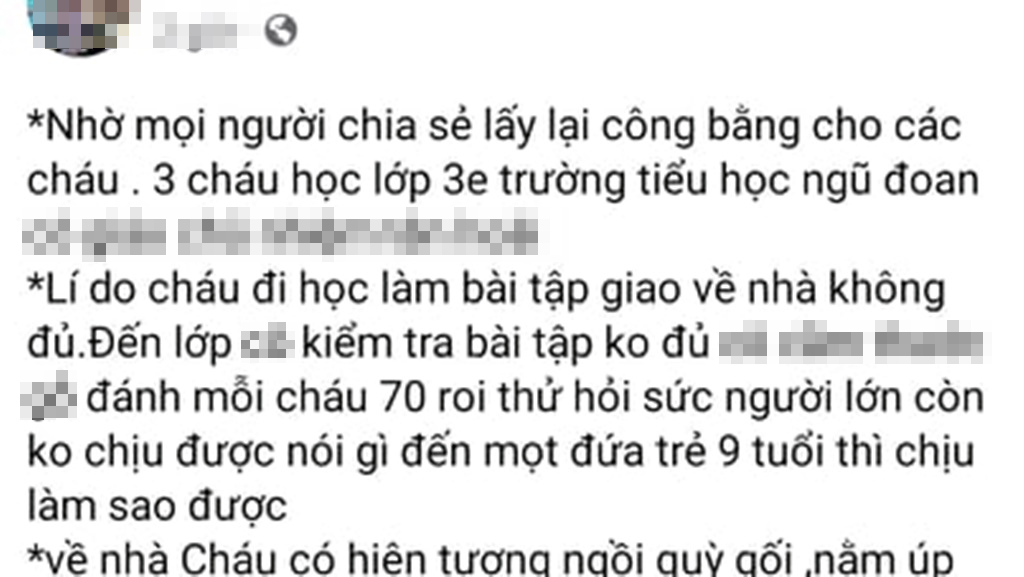 Xác minh thông tin 3 học sinh tiểu học bị đánh thâm tím