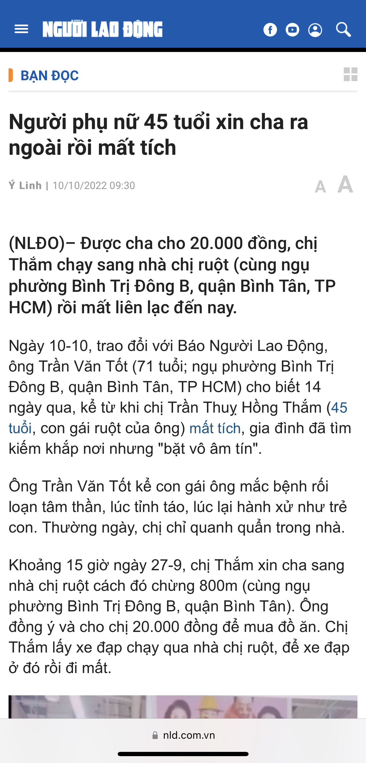 Đ&atilde; tim được người phụ nữ 45 tuổi sau khi B&aacute;o Người Lao Động đưa tin - Ảnh 1.