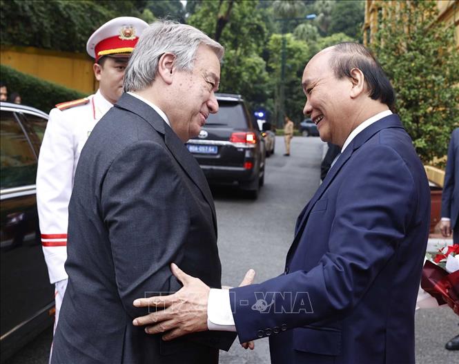 Cận cảnh lễ đ&oacute;n Tổng Thư k&yacute; Li&ecirc;n Hiệp Quốc Ant&oacute;nio Guterres thăm Việt Nam - Ảnh 4.