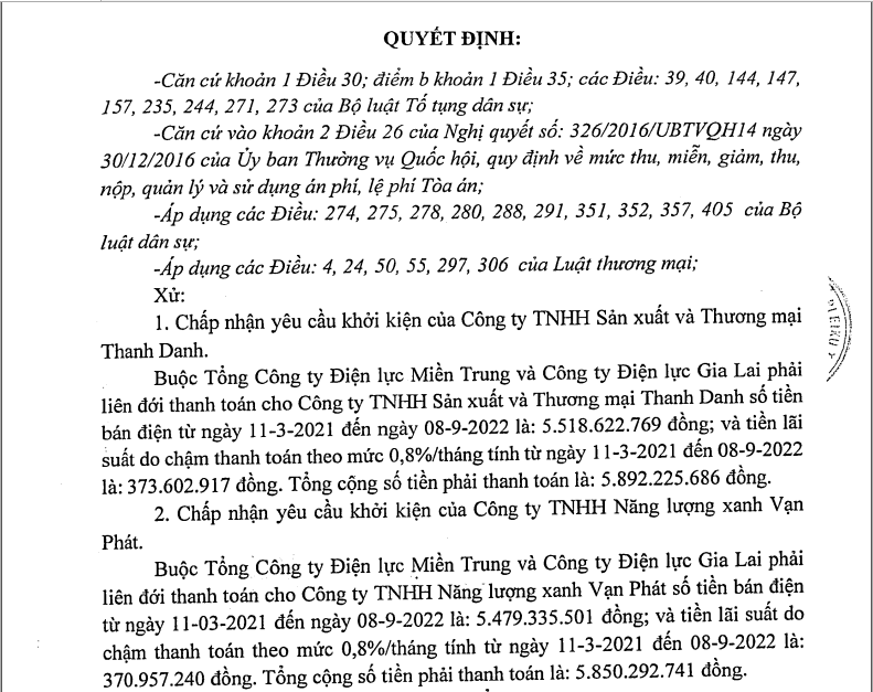 Thua kiện, Điện lực Miền Trung phải thanh toán 11 tỉ đồng cho 2 doanh nghiệp - Ảnh 2.