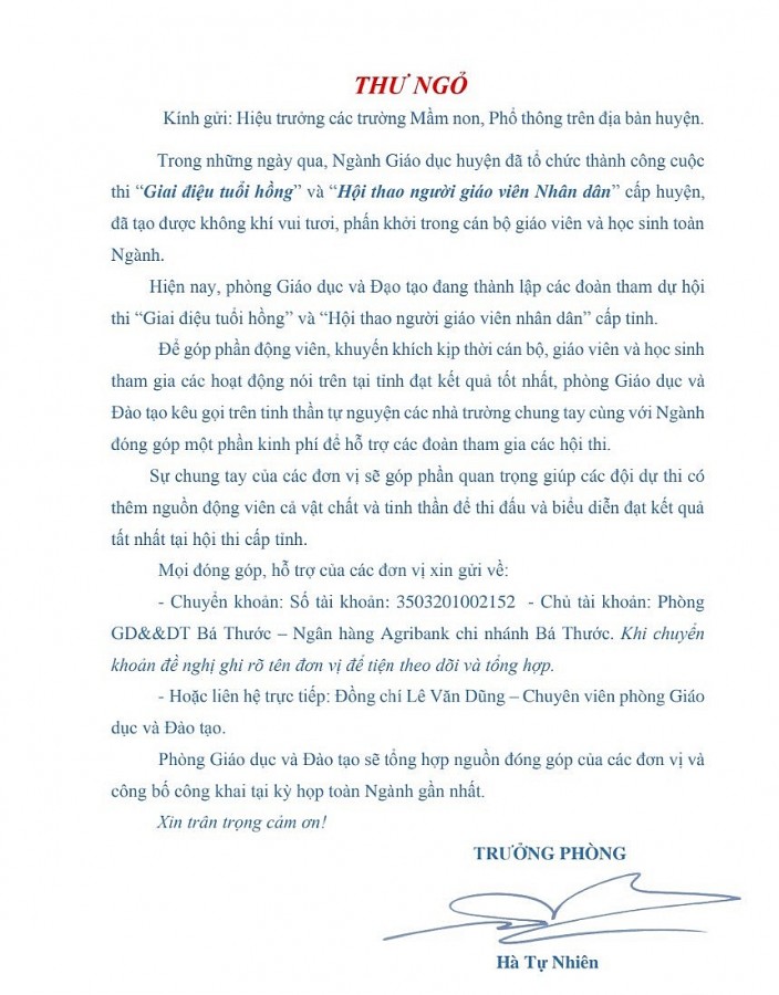 Trần tình của trưởng phòng giáo dục ra thư ngỏ xin tiền các trường - Ảnh 2.