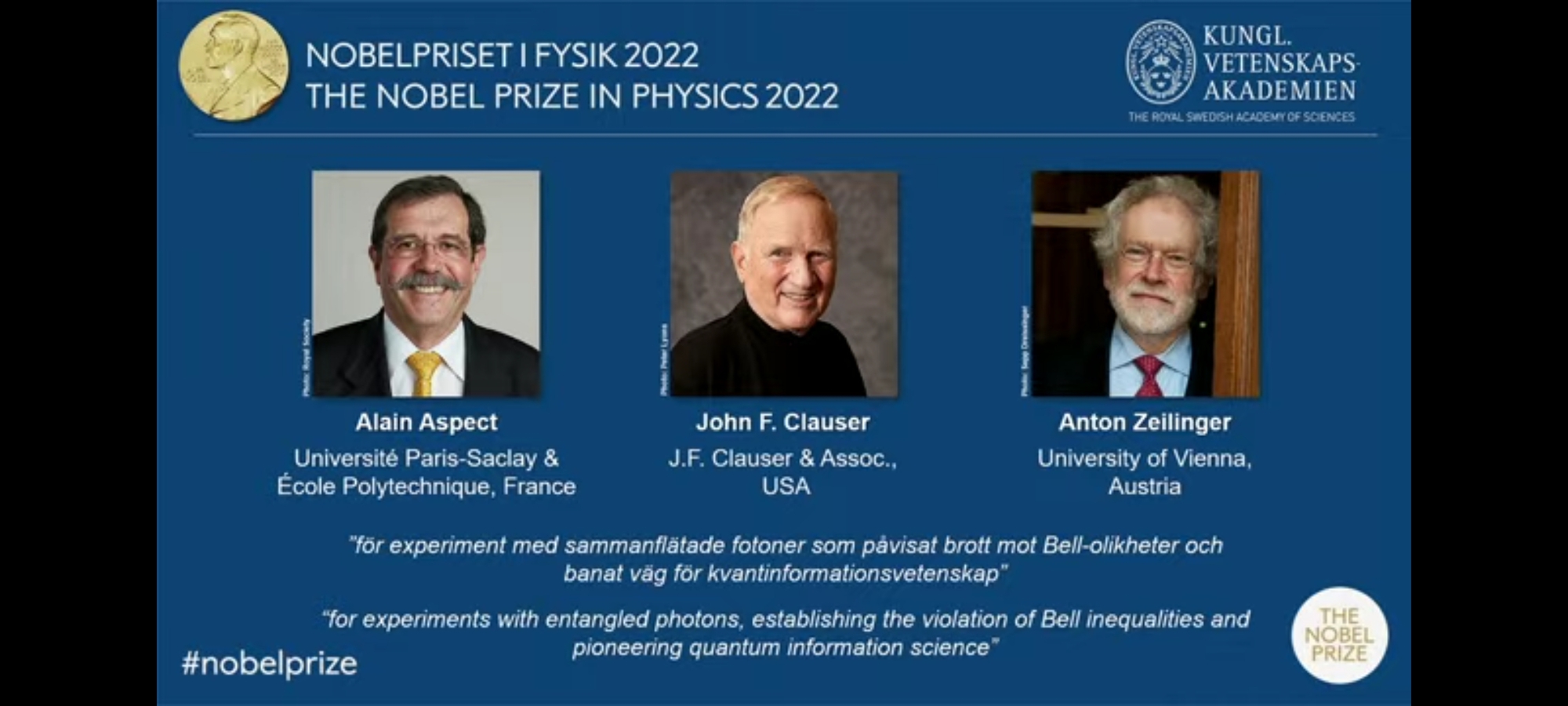 Nobel Vật lý 2022 xướng tên 3 nhà vật lý lượng tử