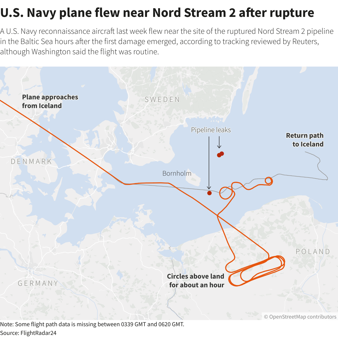 Đường bay kh&oacute; hiểu của m&aacute;y bay Mỹ gần nơi r&ograve; rỉ đường ống Nord Stream - Ảnh 1.
