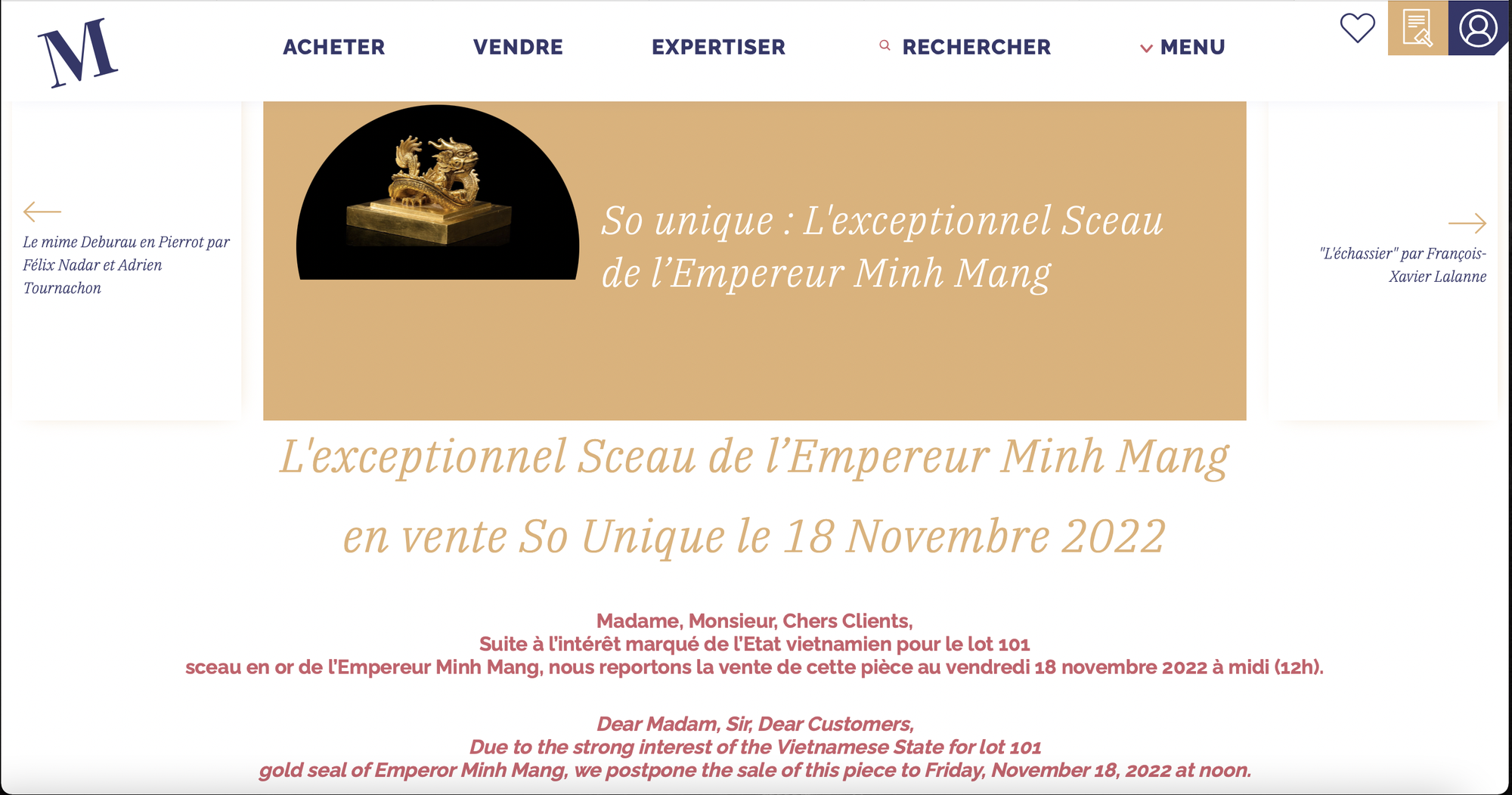 H&atilde;ng Millon tiếp tục dời ng&agrave;y đấu gi&aacute; ấn v&agrave;ng Ho&agrave;ng đế chi bảo của vua Minh Mạng - Ảnh 2.