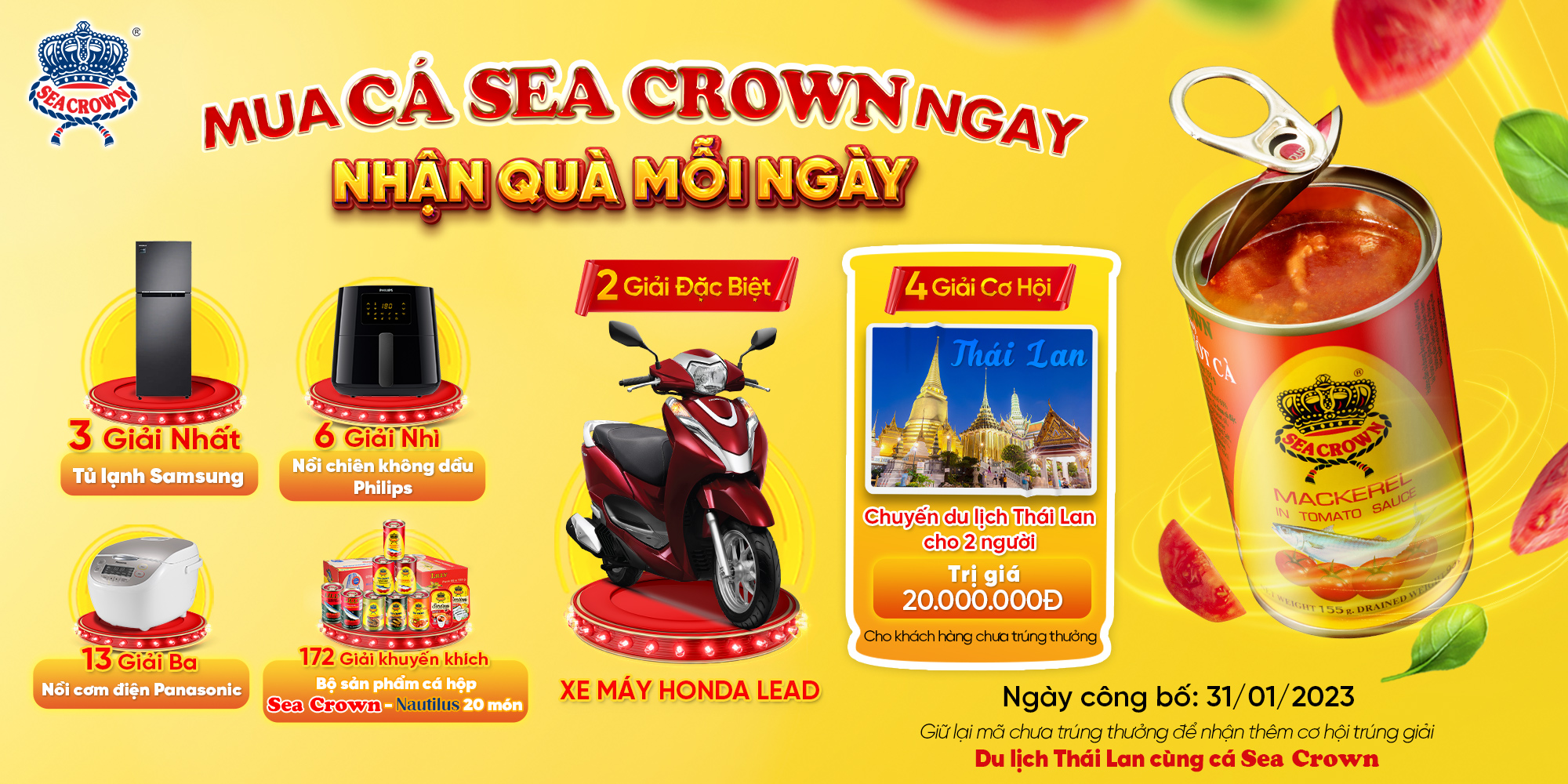 Mua cá hộp Sea Crown, nhận quà mỗi ngày