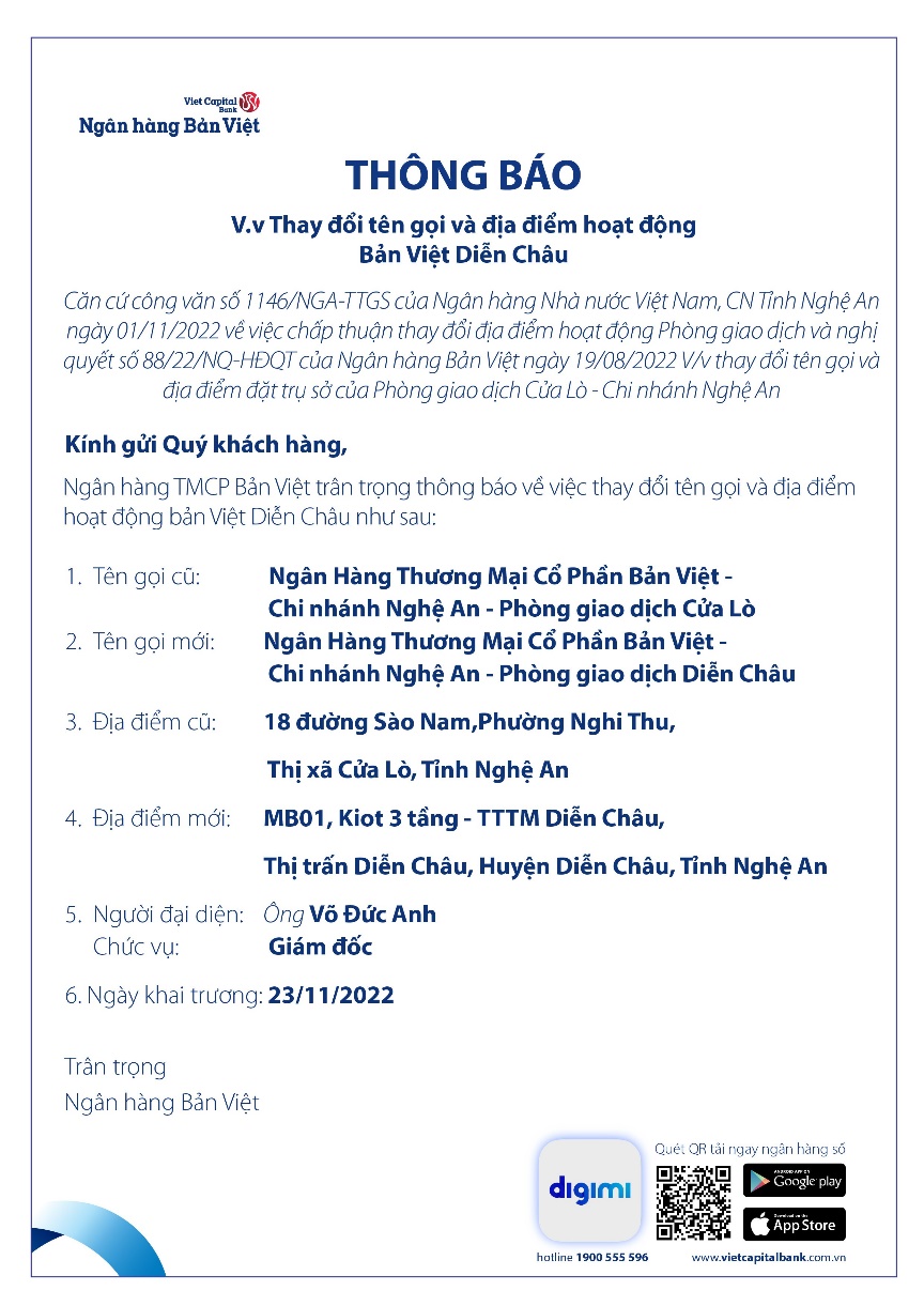 Th&ocirc;ng b&aacute;o thay đổi t&ecirc;n gọi v&agrave; địa điểm hoạt động Bản Việt Diễn Ch&acirc;u - Ảnh 1.