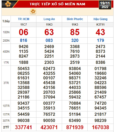 Kết quả xổ số ng&agrave;y 19-11: TP HCM, Long An, B&igrave;nh Phước, Hậu Giang, Đ&agrave; Nẵng, Quảng Ng&atilde;i, Đắk N&ocirc;ng, Nam Định - Ảnh 1.