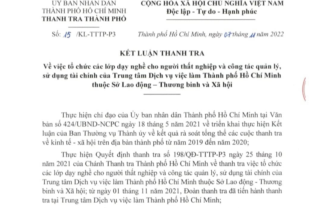 Kiến nghị Công an điều tra vi phạm tại Trung tâm Dịch vụ việc làm TP HCM