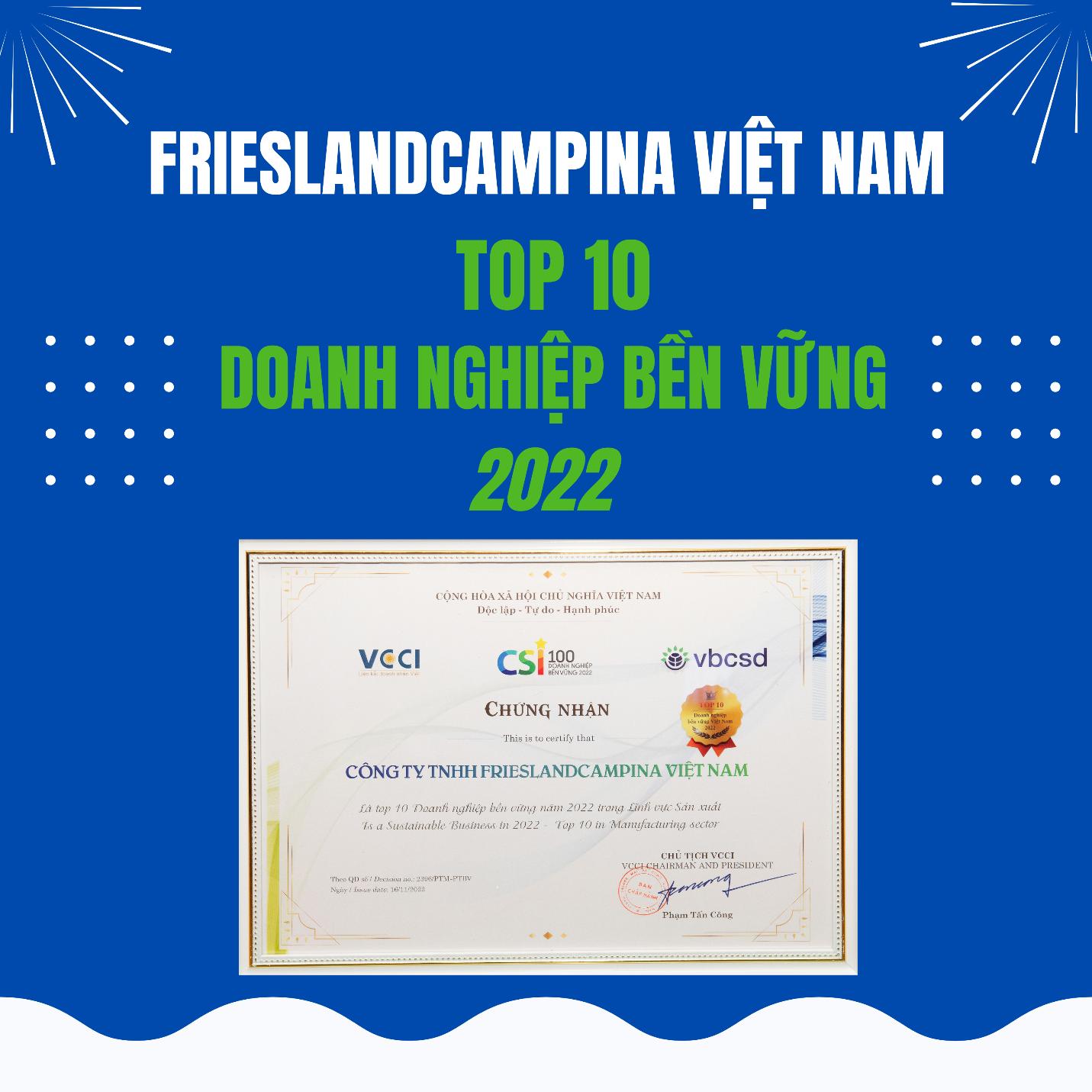 FrieslandCampina Việt Nam được vinh danh Top 10 doanh nghiệp bền vững từ những đ&oacute;ng g&oacute;p cho cộng đồng - Ảnh 2.