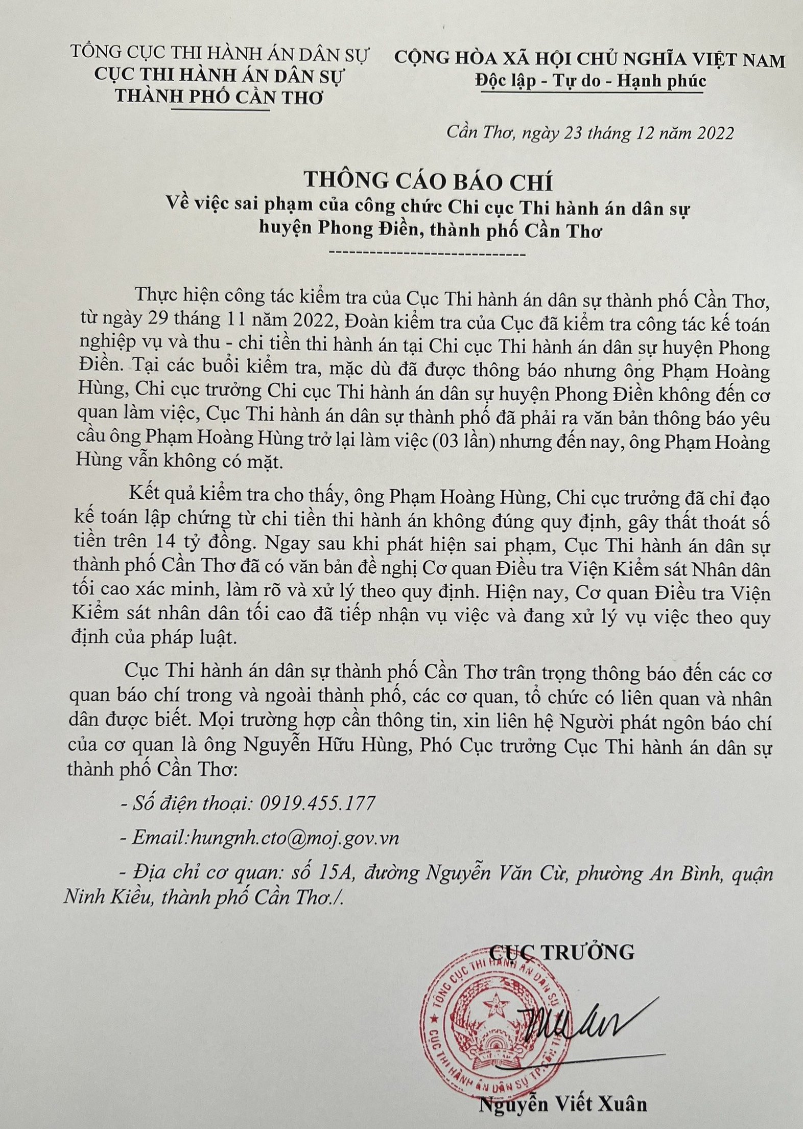 V&igrave; sao Chi cục trưởng Chi cục THADS huyện Phong Điền kh&ocirc;ng đến cơ quan? - Ảnh 1.