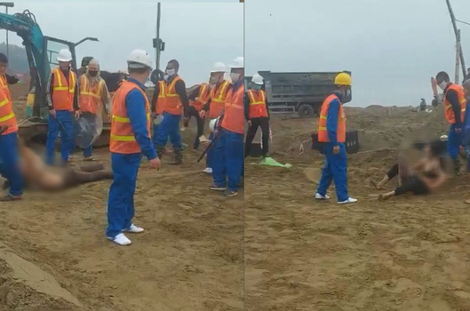 Xôn xao clip nhóm phụ nữ chỉ mặc áo ngực bị kéo lê tại công trường