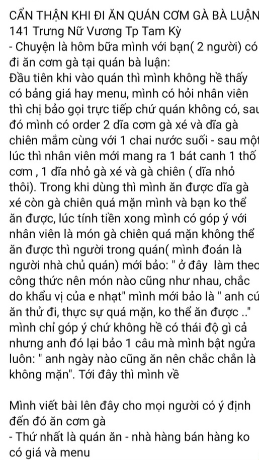 Cơm g&agrave; B&agrave; Luận ở Quảng Nam bị tố chặt ch&eacute;m, gi&aacute; cả kh&ocirc;ng r&otilde; r&agrave;ng - Ảnh 5.