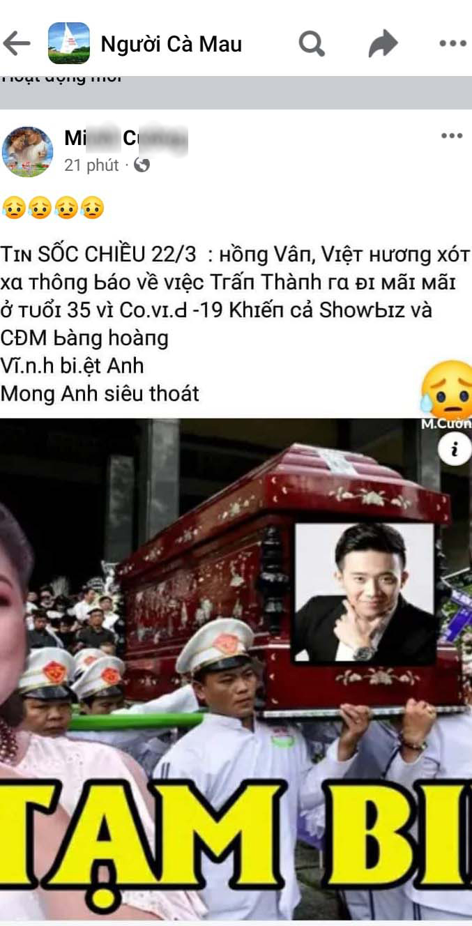 Bị xử phạt do loan tin Trấn Thành tử vong vì Covid-19