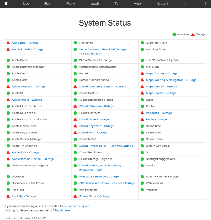 Hàng loạt dịch vụ của Apple gặp sự cố - Ảnh 2. Hàng loạt dịch vụ của Apple gặp sự cố - Ảnh 2.