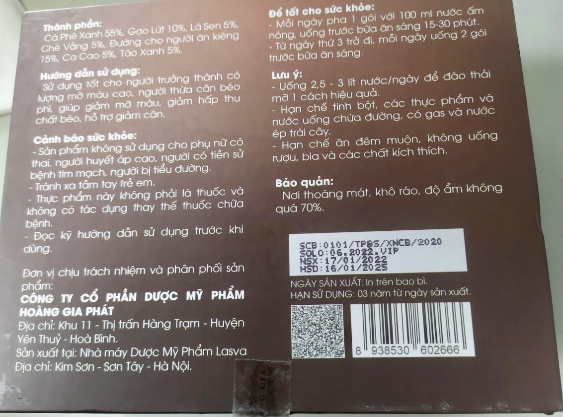 Phát hiện thêm chất cấm trong cà phê giảm cân Hoàng Gia - Ảnh 2.
