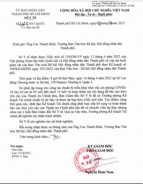 Sở Y tế TP HCM xin lỗi sau buổi giám sát của HĐND bị hủy