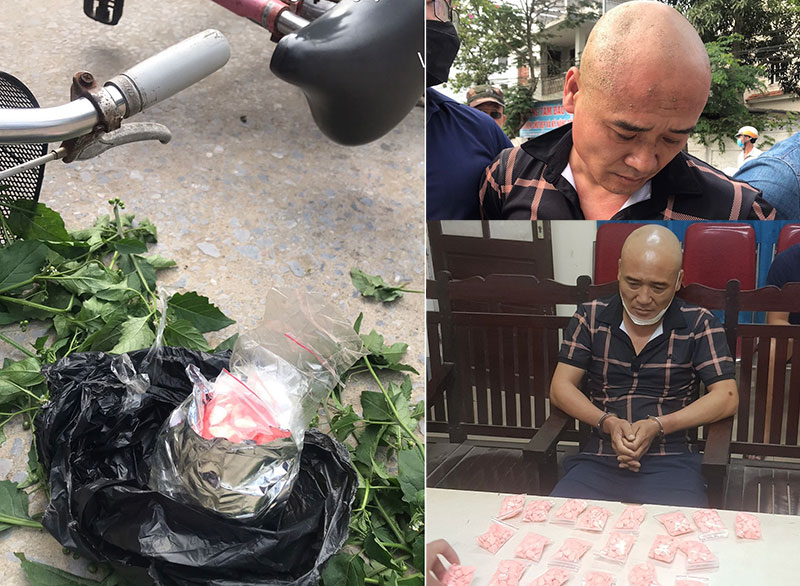 Dưới lớp rau củ trong giỏ xe đạp là 1.000 viên ma túy cho dân chơi "bay lắc"