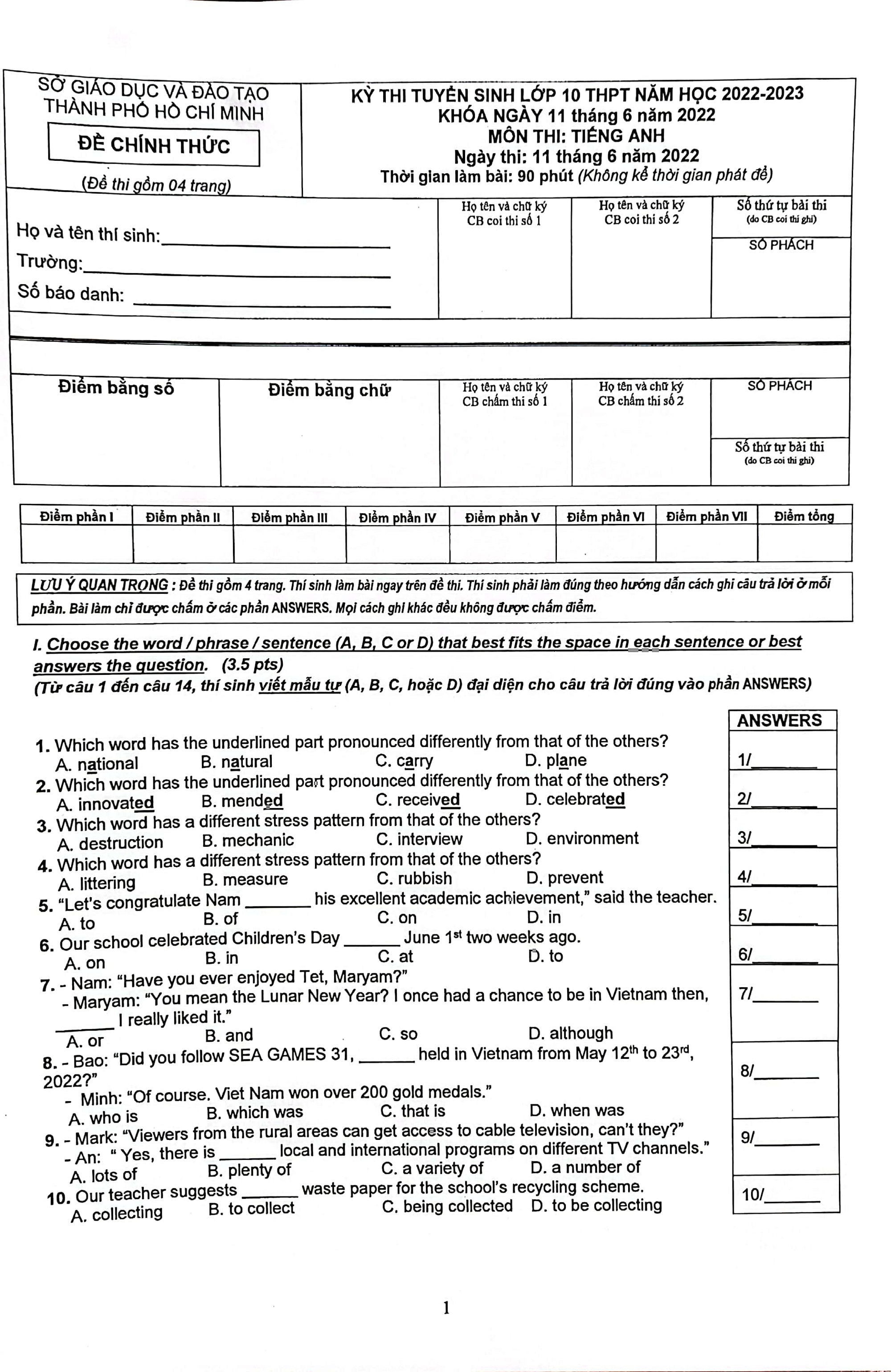 Kỳ thi tuyển sinh lớp 10 tại TP HCM: M&ocirc;n tiếng Anh kh&oacute; kiếm điểm 10 - Ảnh 1.