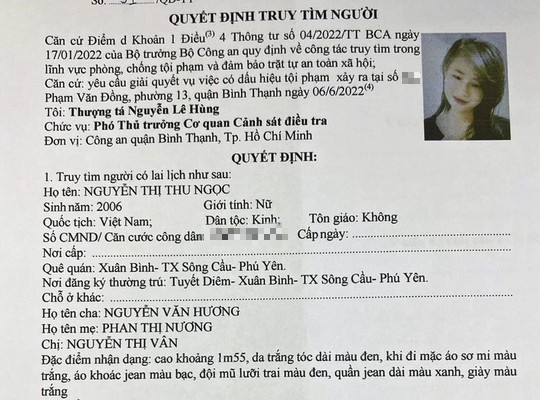 C&ocirc;ng an ra quyết định truy t&igrave;m thiếu nữ 16 tuổi mất t&iacute;ch khi v&agrave;o TP HCM xin việc - Ảnh 2.