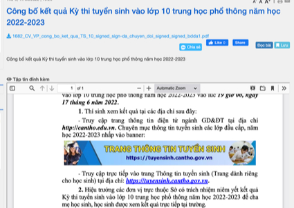 Cần Thơ công bố kết quả tuyển sinh vào lớp 10 - Ảnh 1.