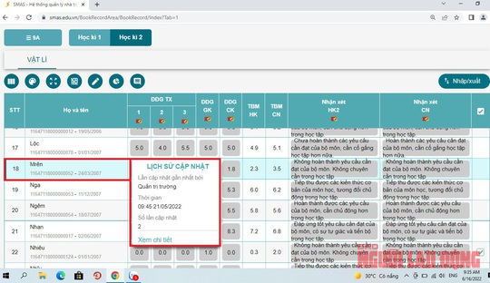 Giáo viên tố nhà trường buộc nhập điểm "khống" cho học sinh đã nghỉ học
