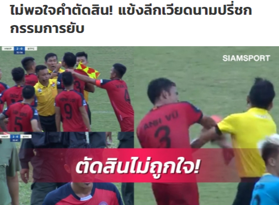 Báo Thái Lan chê trách cầu thủ Bình Thuận đánh trọng tài