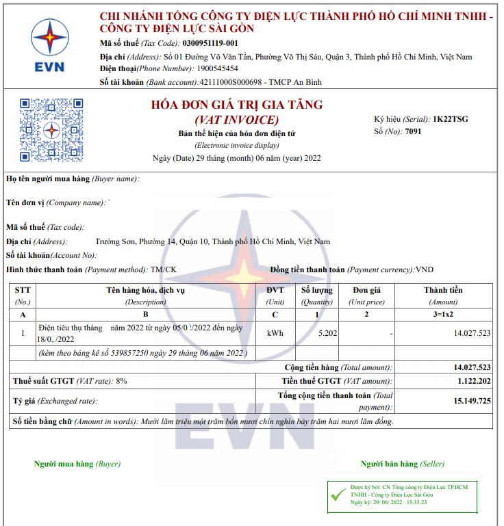 EVNHCMC: Thay đổi mẫu h&oacute;a đơn tiền điện từ ng&agrave;y 1-7-2022 - Ảnh 1.