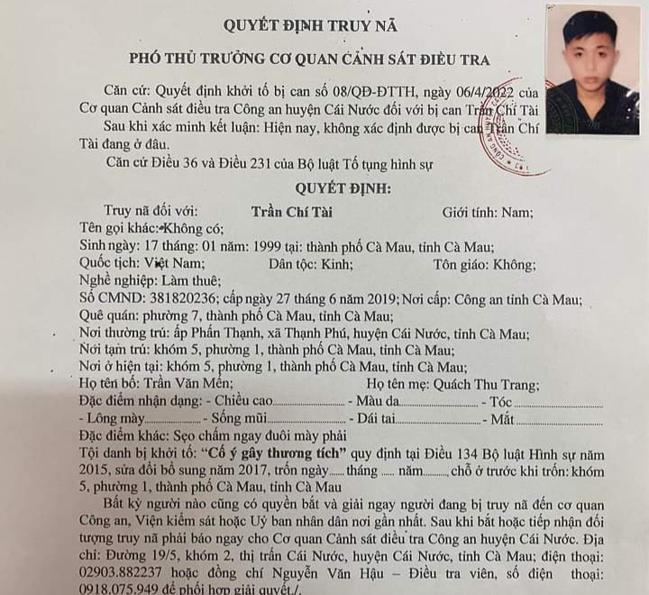 [EDIT] H&igrave;nh 1 Quyết định truy n&atilde; Trần Ch&iacute; T&agrave;i