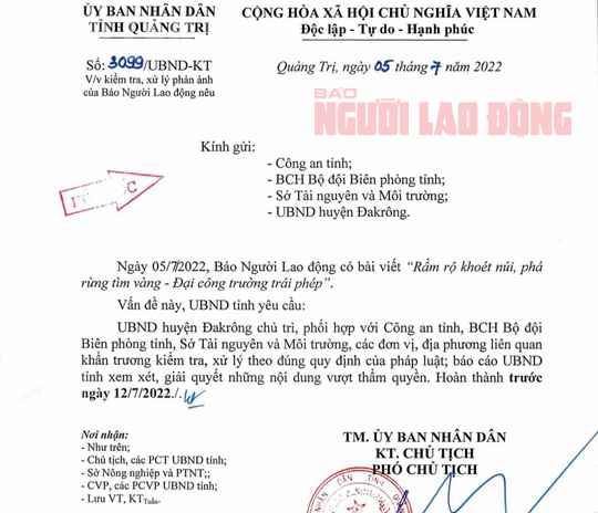 Rầm rộ kho&eacute;t n&uacute;i, ph&aacute; rừng t&igrave;m v&agrave;ng: UBND tỉnh Quảng Trị chỉ đạo n&oacute;ng - Ảnh 1.