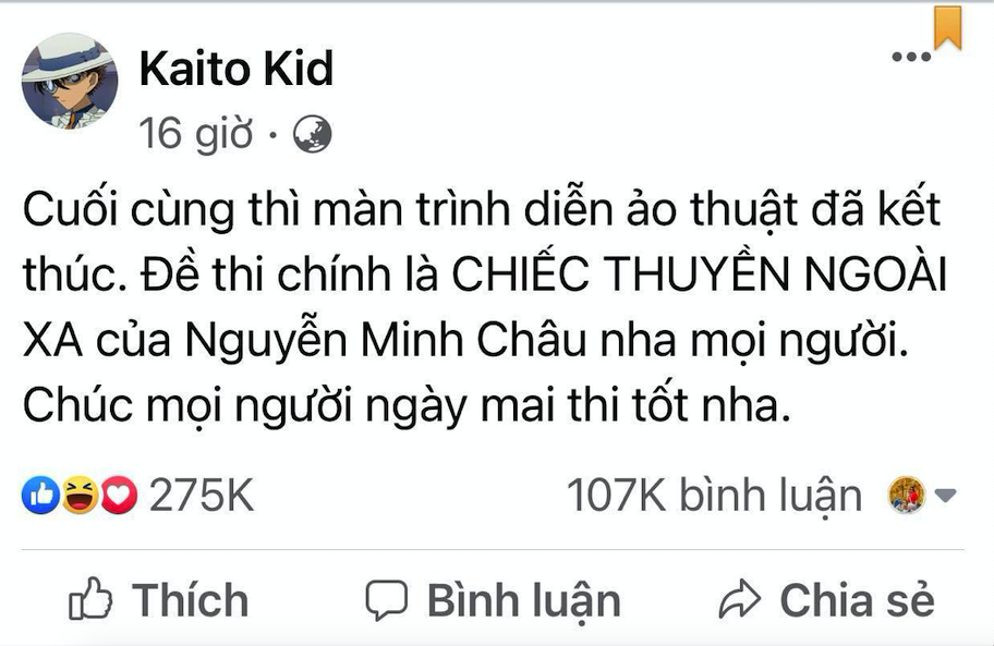 Kaito kid là ai mà 3 năm liền đoán trúng đề thi ngữ văn?