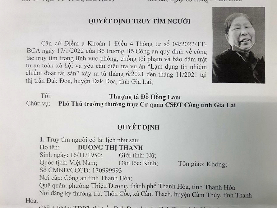 Tiếp tục truy tìm người phụ nữ 72 tuổi vay 19 tỉ đồng rồi bỏ trốn