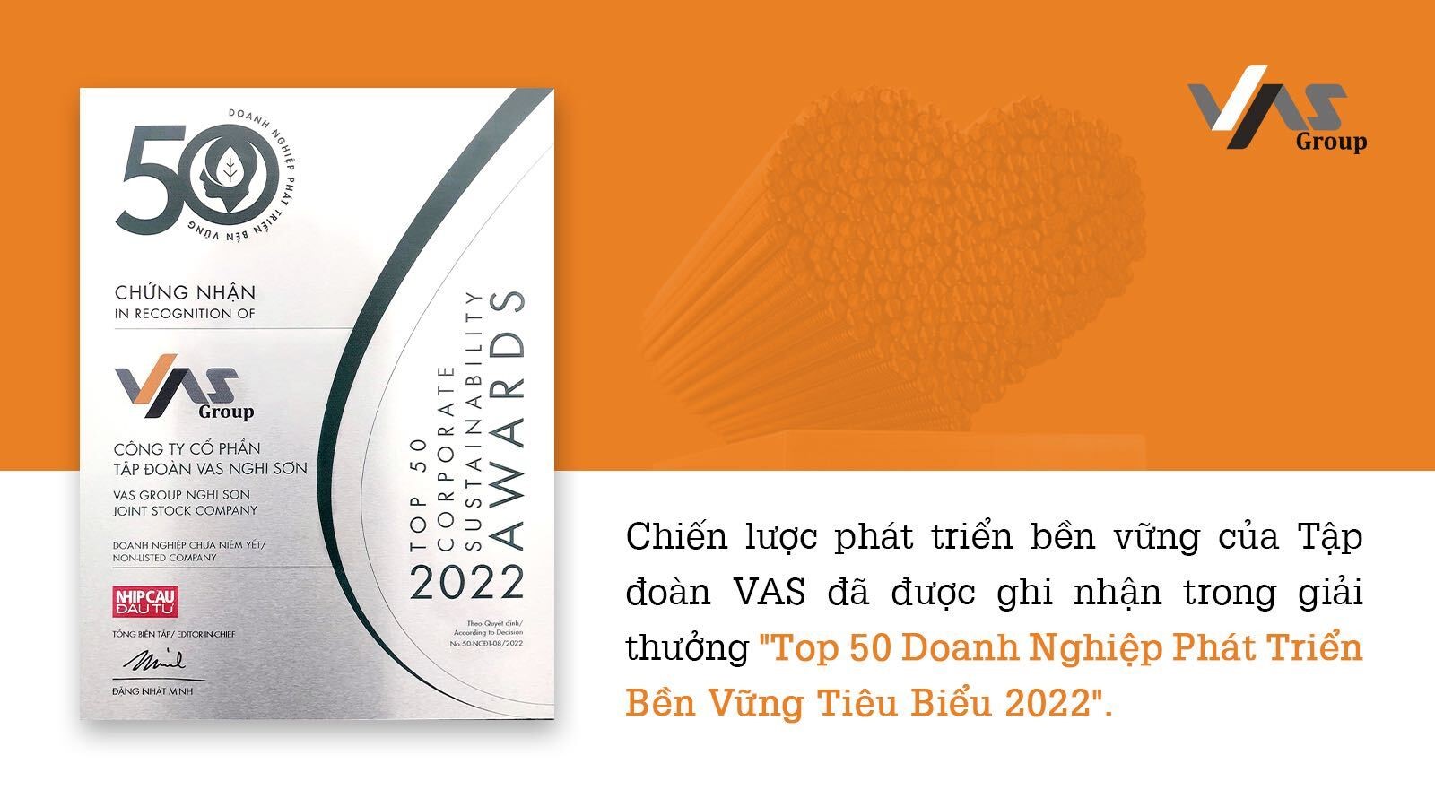VAS được vinh danh Top 50 Doanh nghiệp Phát triển Bền vững tiêu biểu 2022