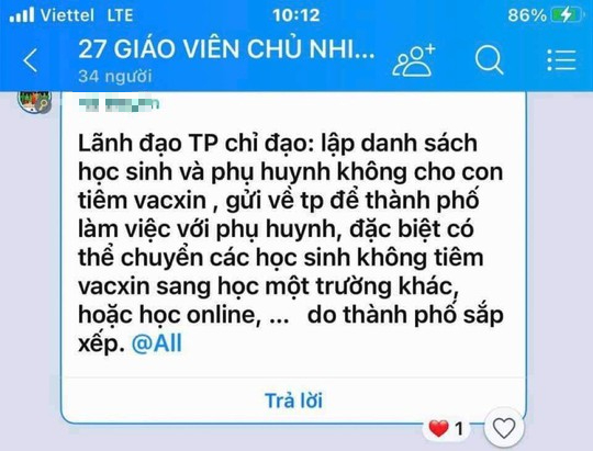 Diễn biến mới vụ học sinh không tiêm vắc-xin phải học online - Ảnh 2.