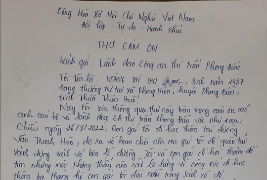 Người mẹ viết thư cảm ơn công an vì giúp tìm lại sách vở cho con gái